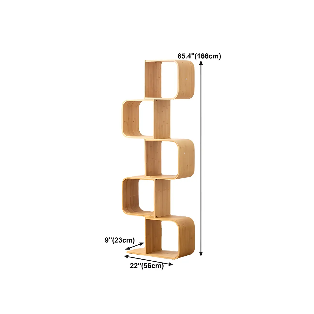 Geometric Natural Finish Bamboo Wood Vertical Bookcase