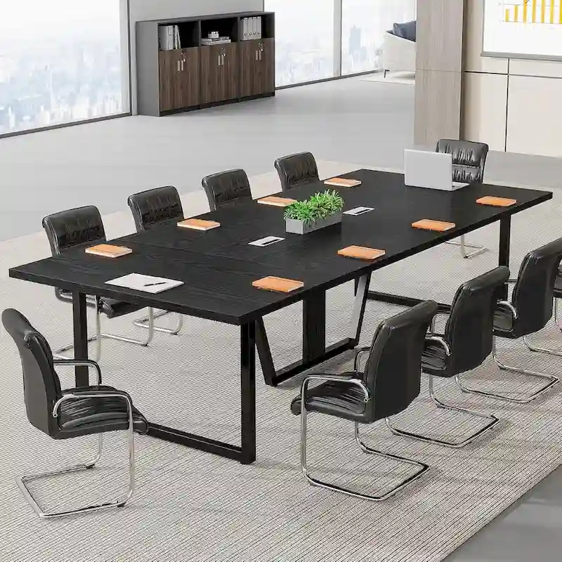 Large Rectangular Conference Table with Cable Management – Brown / Grey, Seats 8–10