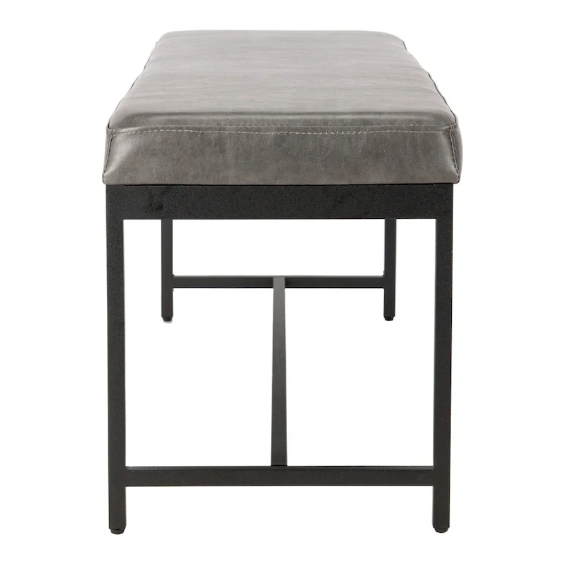 Grey / Brown Faux Leather Bench with Black Metal Legs