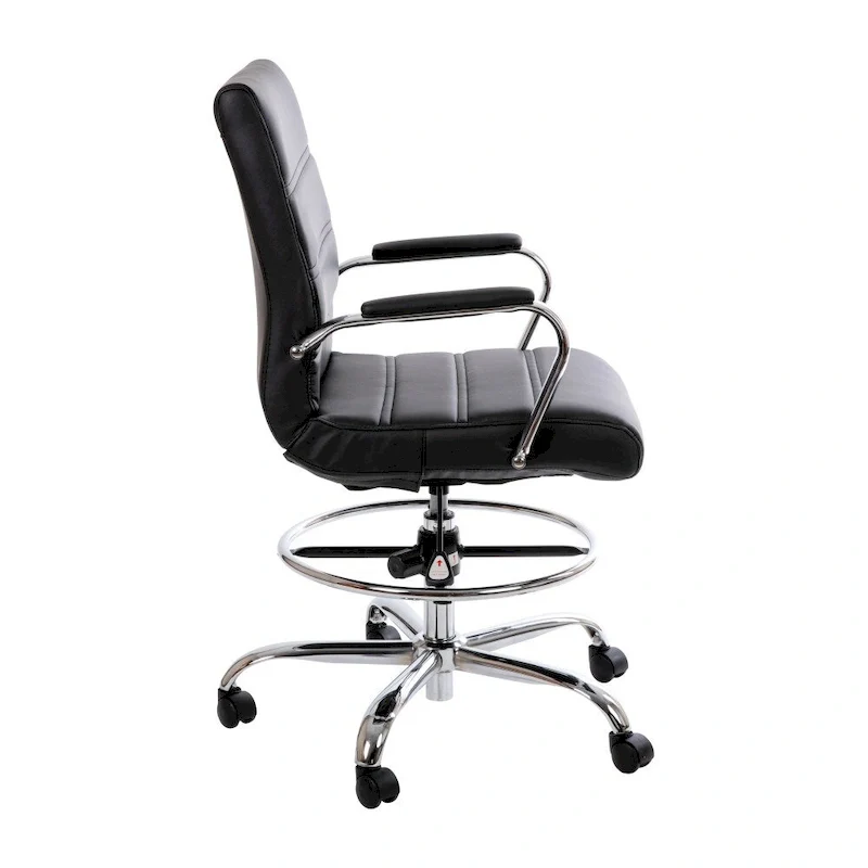 Mid-Back LeatherSoft Drafting Chair with Adjustable Foot Ring and Chrome Base