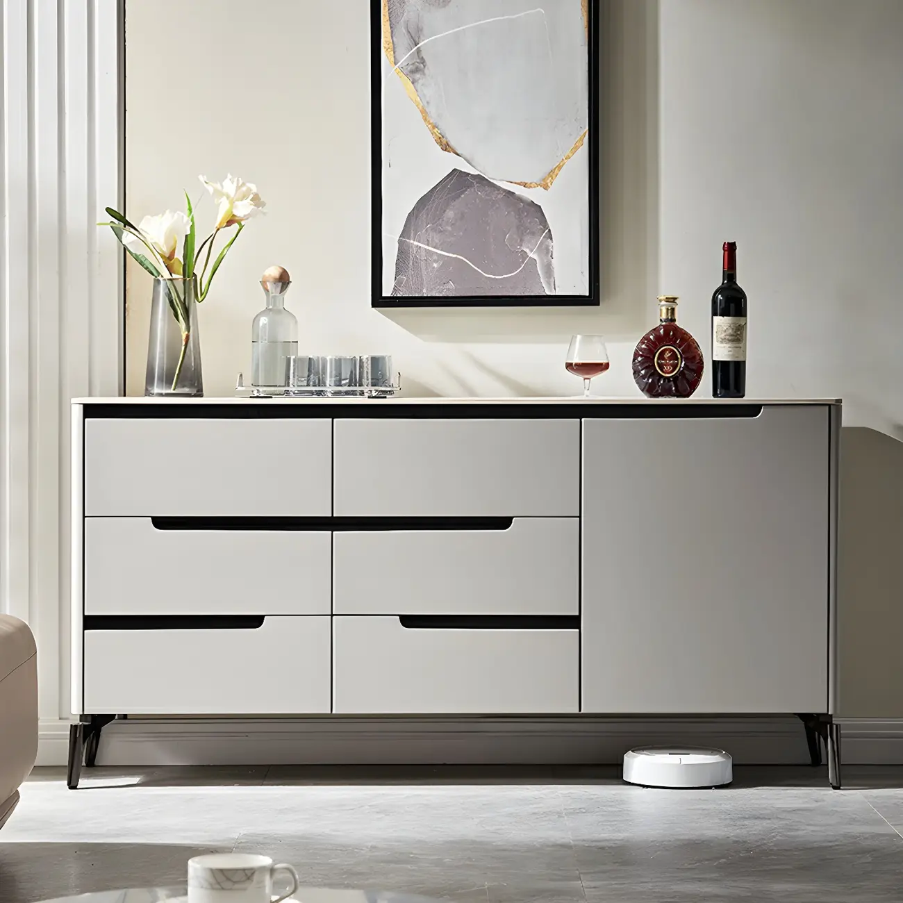 Modern Stone Countertop Sideboard with Cabinets