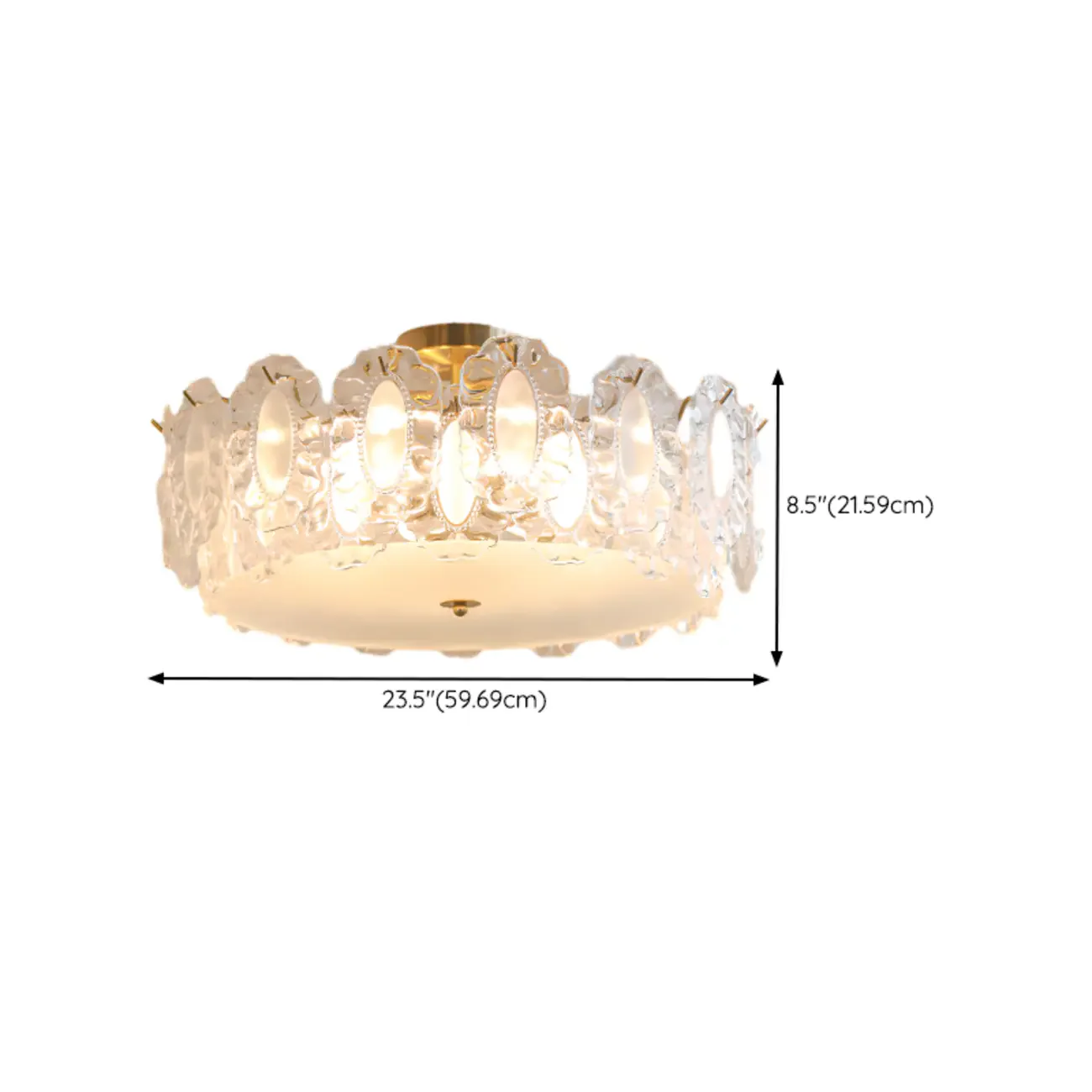 Elegant Glass Drum Shape Golden Semi Flush Light