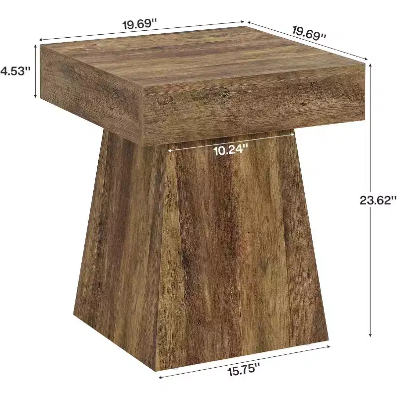 Brown Rustic Square Side Table - Mushroom-Inspired End Table