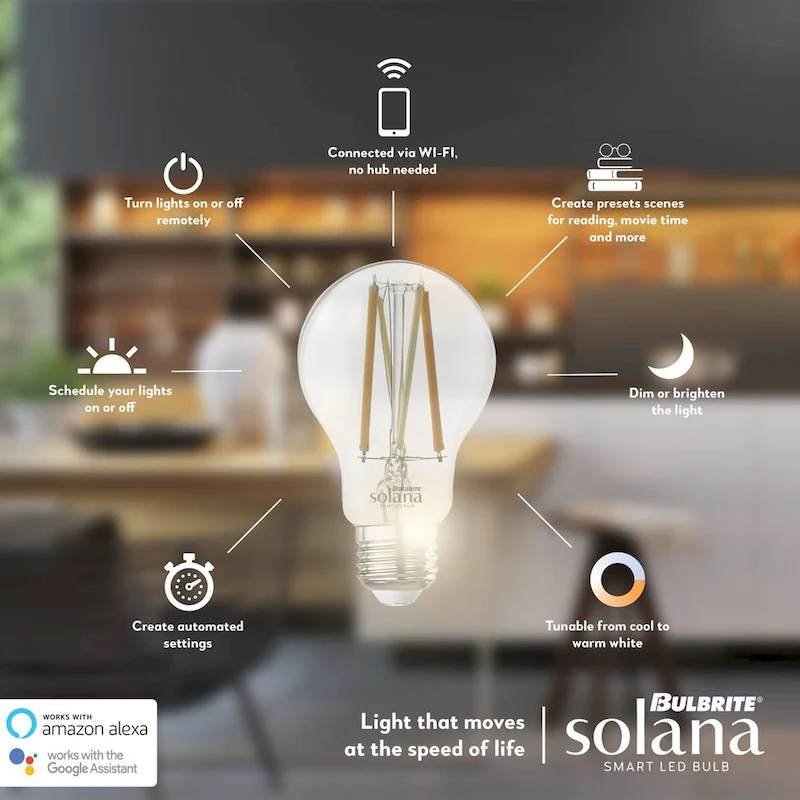 Bulbrite Solana 60 Watt Equivalent A19 Tunable White Smart WiFi Connected LED Light Bulb, Frost