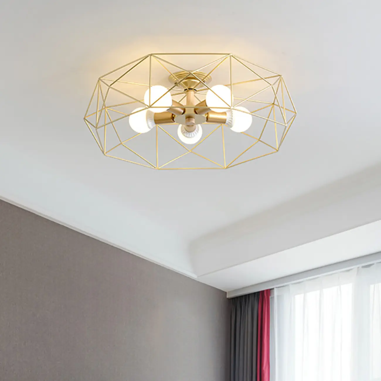 Sleek Gold Semi-Flush Ceiling Light with Iron Drum Shade