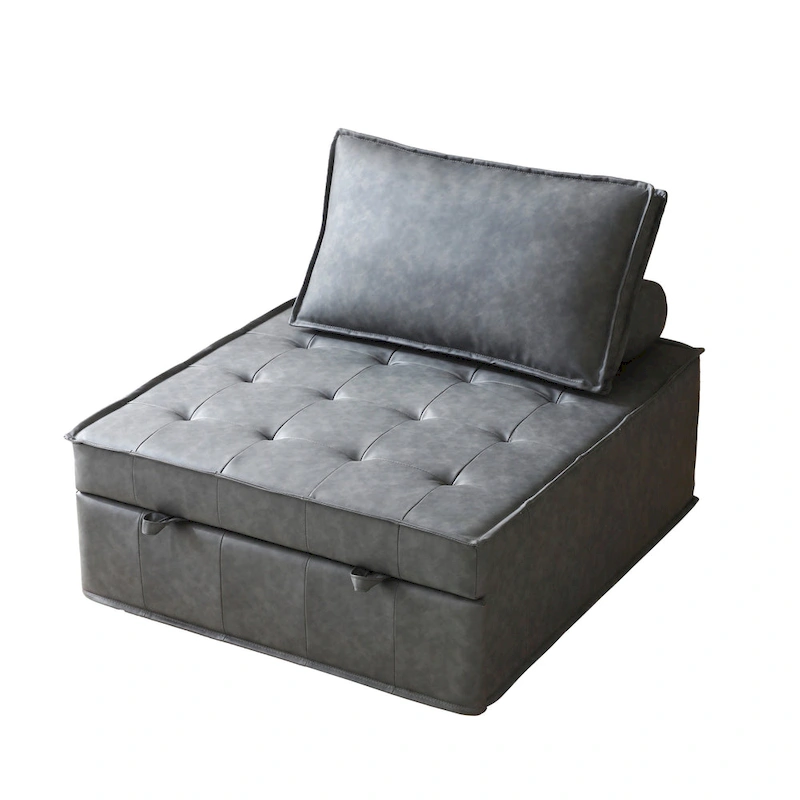 39 Faux Leather Single Ottoman Pull-Out Sofa Bed with Adjustable Backrest