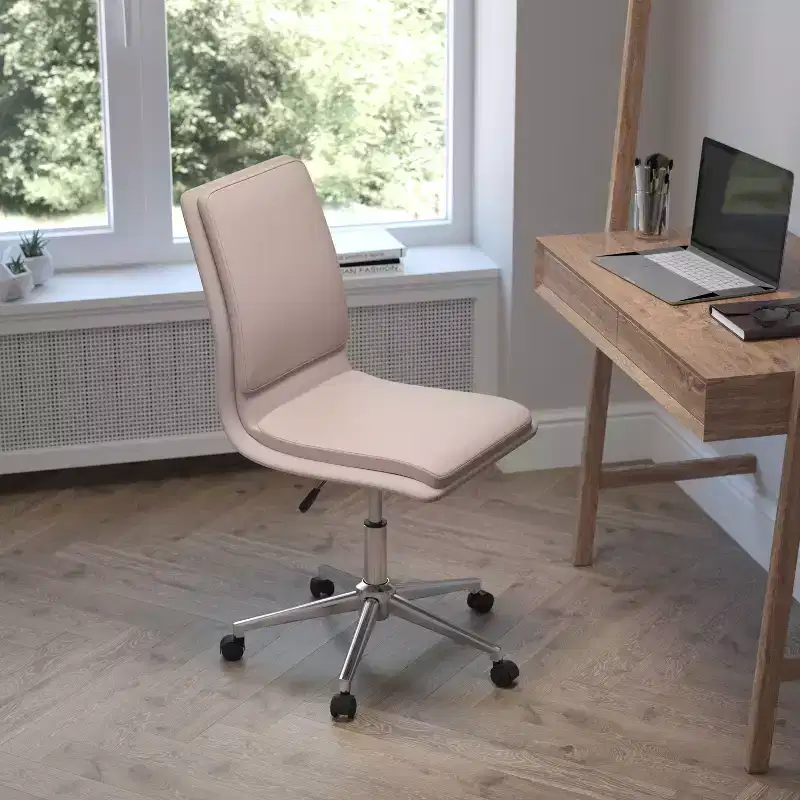 Emma and Oliver Modern Faux Leather Upholstered Mid-Back Home Office Chair with 5 Star Base and Pneumatic Seat Height Adjustment