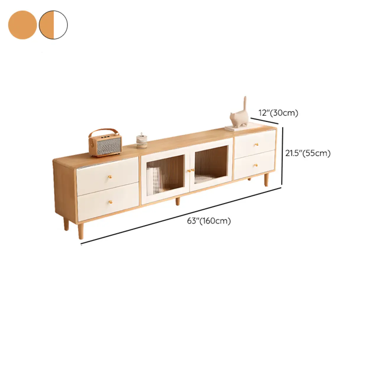 55 Natural Wood Cable Management TV Stand with Drawers