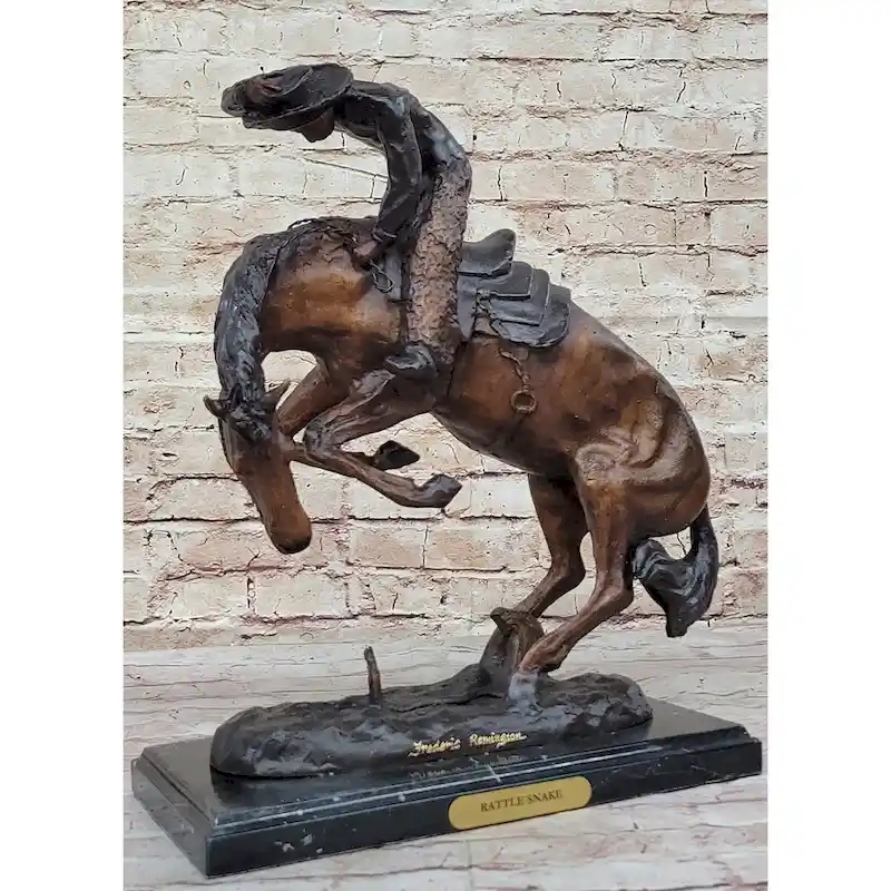 Frederic Remington RattleImitative snake Rearing Horse Western Bronze Sculpture Statue 18 Inches X 16 Inches