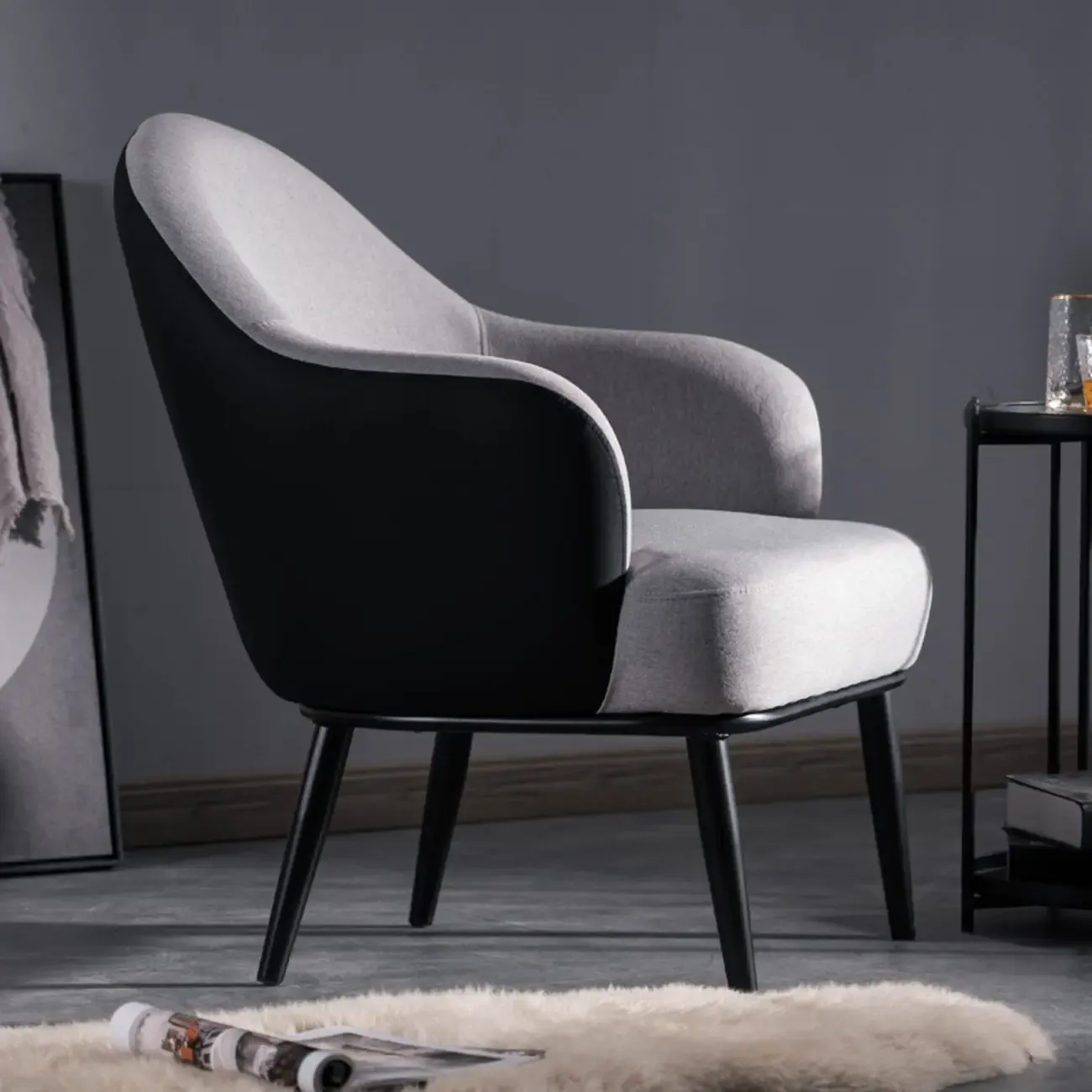 Modern Barrel Chair Faux Leather Living Room