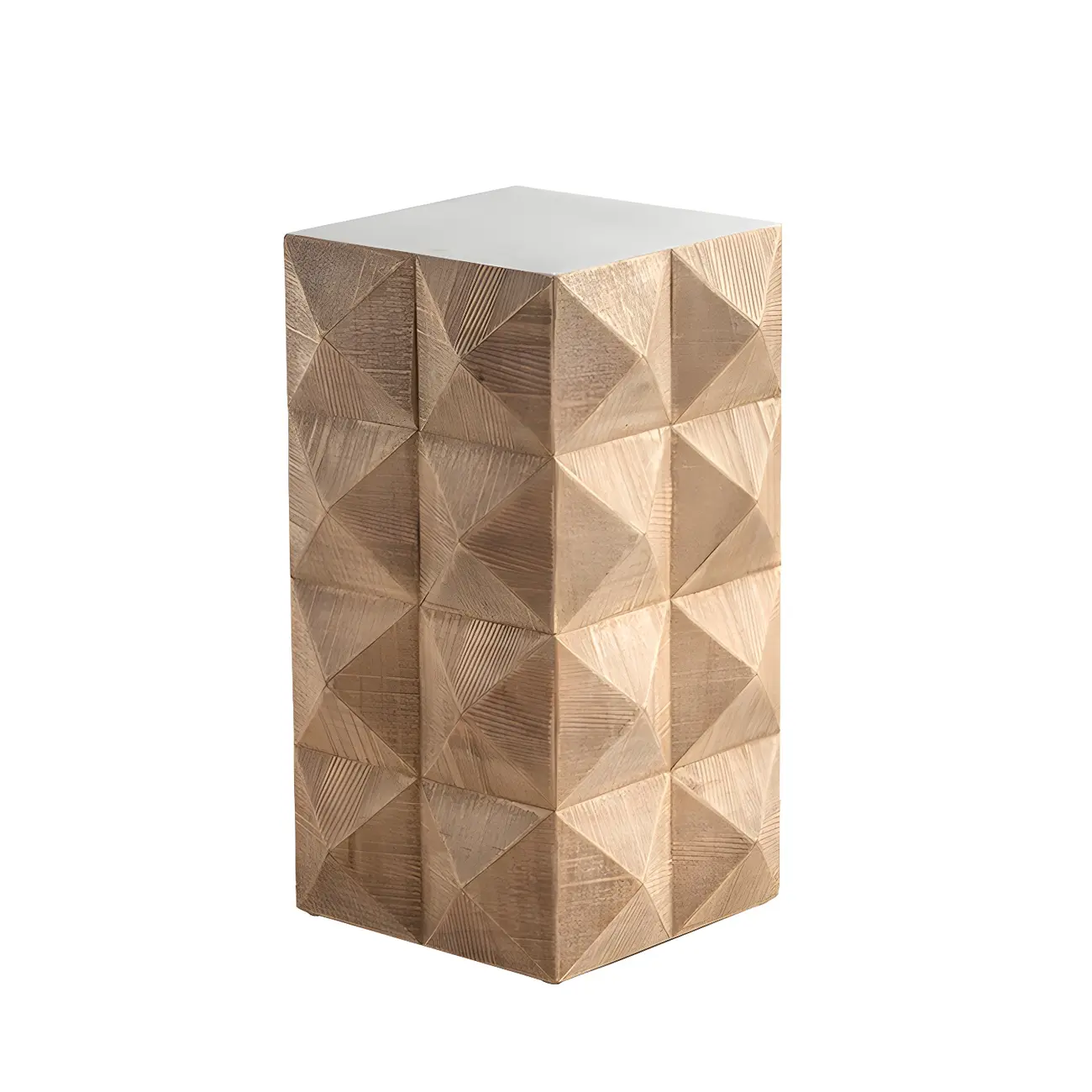 Elegant Geometric Wooden Block Accent Side Table