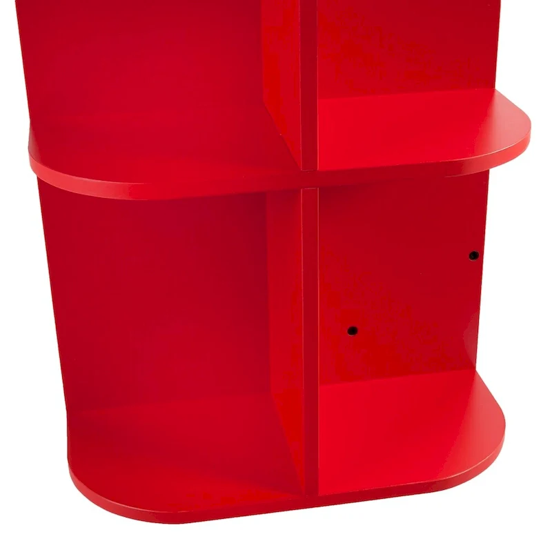 Farmhouse Red Foldable Rolling Sewing Table with Side Shelves