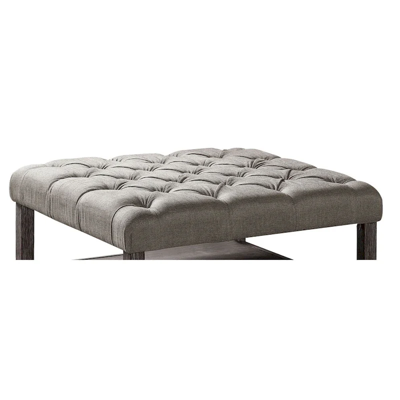 Belbeck Farmhouse Grey Fabric Tufted Square Cocktail Ottoman with Open-Shelf by Furniture of America