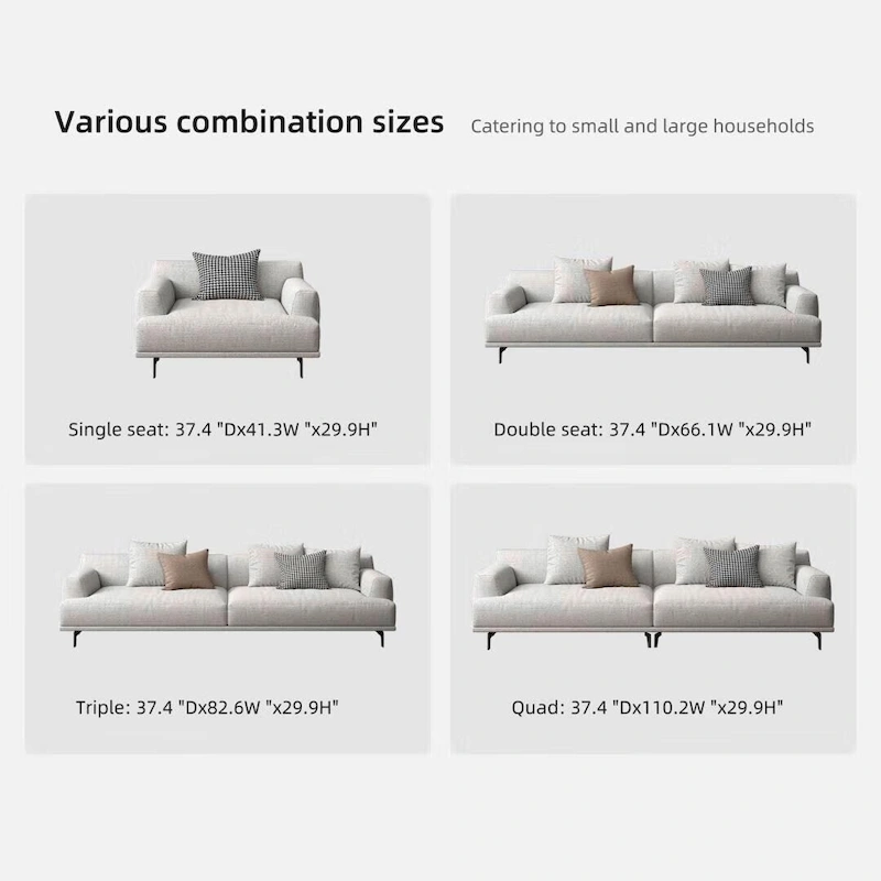 Square Arm Fabric Straight Sofa in Beige