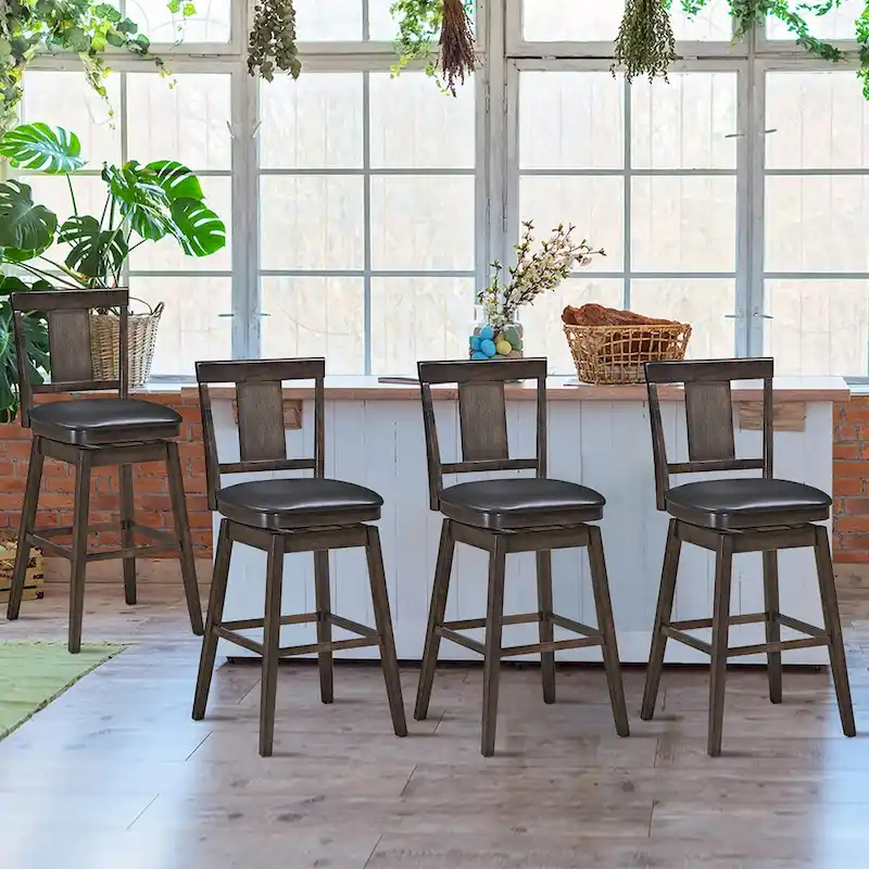 Swivel Bar Stool 29 inch Upholstered Pub Height Bar Chair with Rubber - Dark Grey