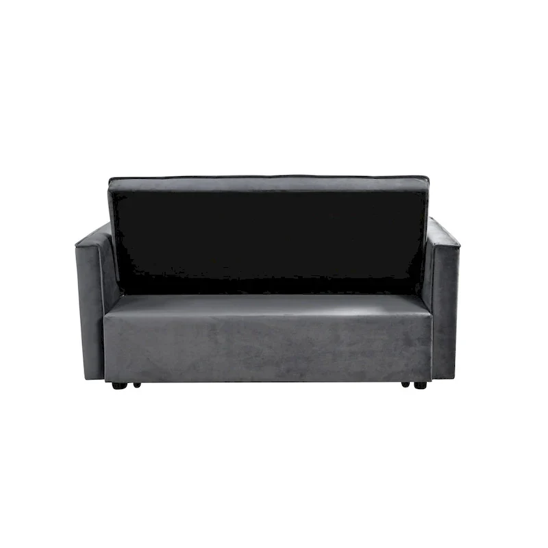 Modern Velvet Loveseat Futon Sofa Couch Pullout Bed, Small Love Seat Lounge Sofa w/Reclining Backrest, Toss Pillows, Pockets