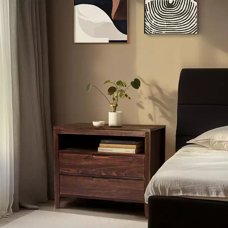 Karl Home 2-Drawer Brown MDF (Medium-Density Fiberboard) 29.53in. W Nightstands