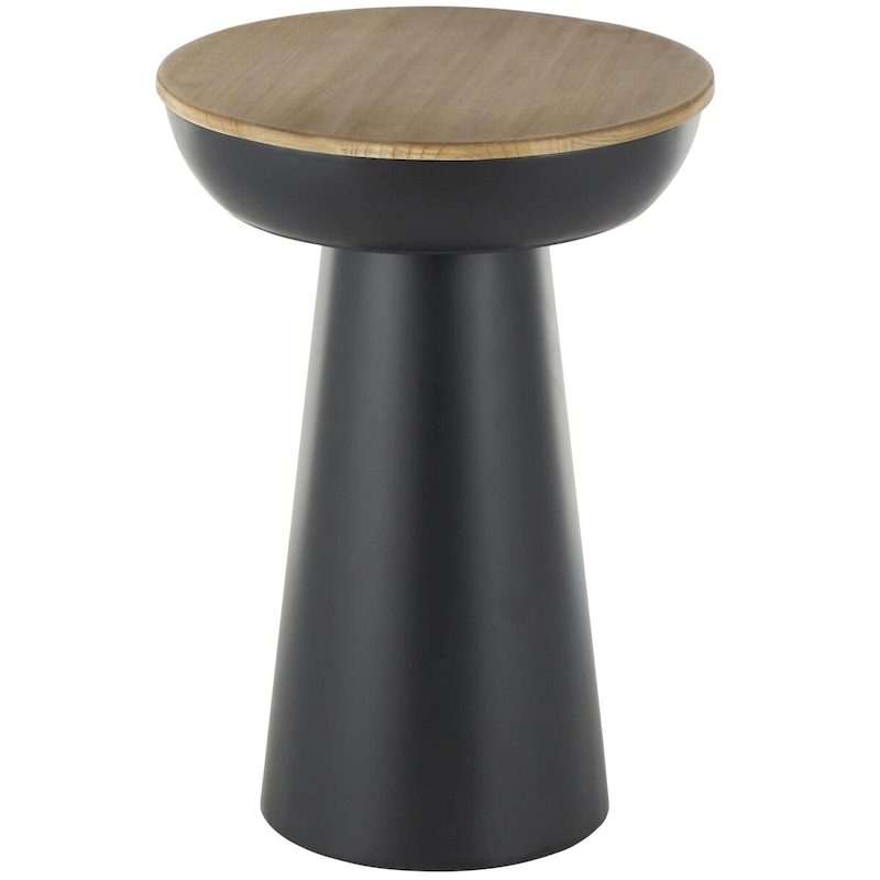 Metal Handmade Pedestal Side End Accent Table with Brown Wood Tabletop - Black - Roche River Decor