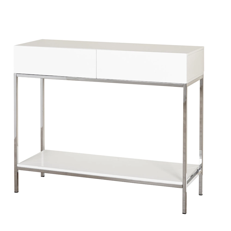 Simple Living White and Chrome Metal High Gloss Console Table