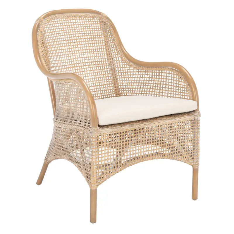 SAFAVIEH Rosalia Coastal Rattan Accent Chair with Cushion - 23.4 W x 24.8 L x 32.7 H - 23Wx25Dx33H