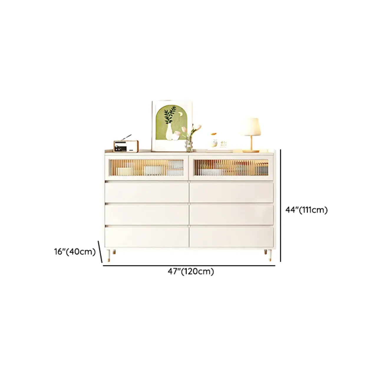 Elegant Pine Wooden Double Dresser with 6-Drawers