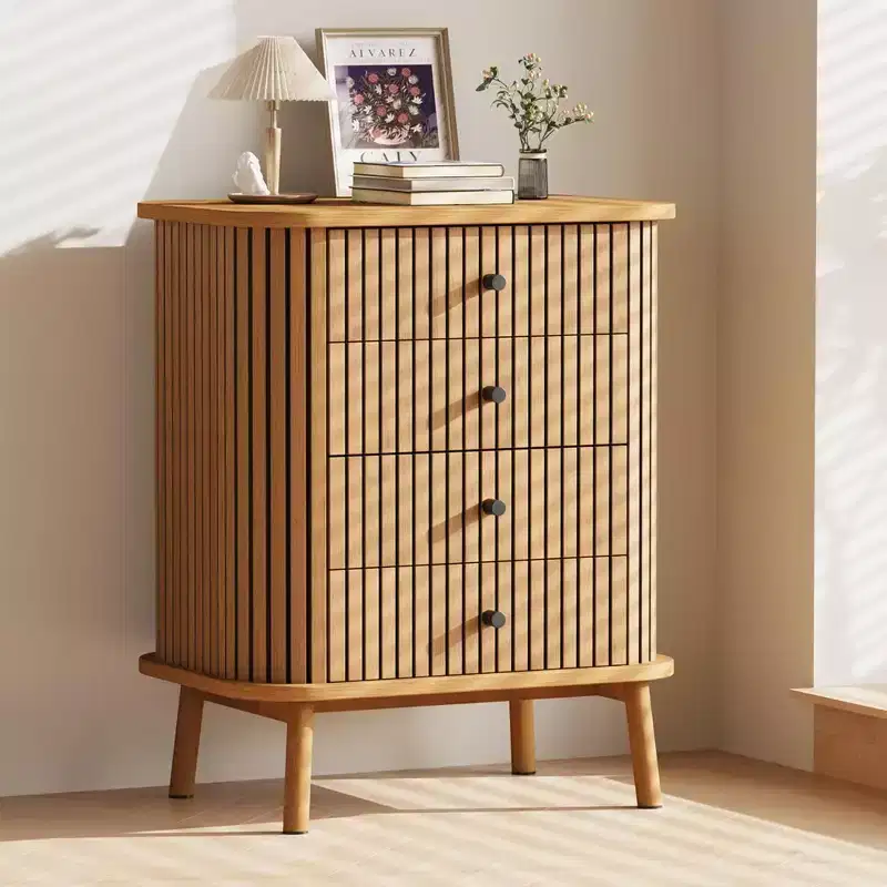 Fluted 4 Drawers Dresser, Tall Modern Chest of Drawers, Bedroom Dressers with Drawers