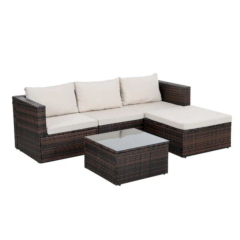 5 Set Wicker Furniture With Tempered Glass Coffee Table
