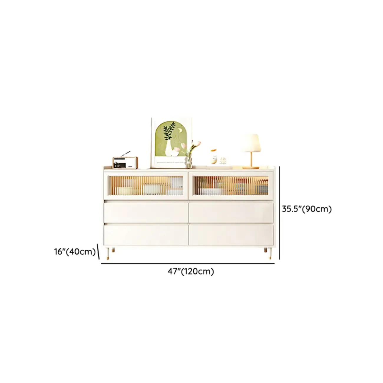 Elegant Pine Wooden Double Dresser with 6-Drawers