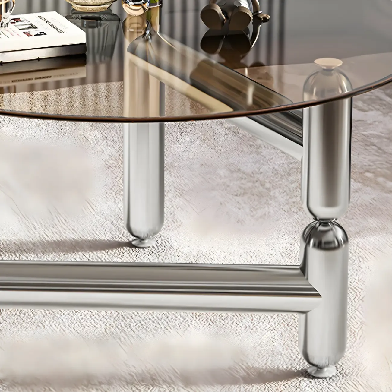 Round Glass Top Coffee Table with Stainless Steel Base