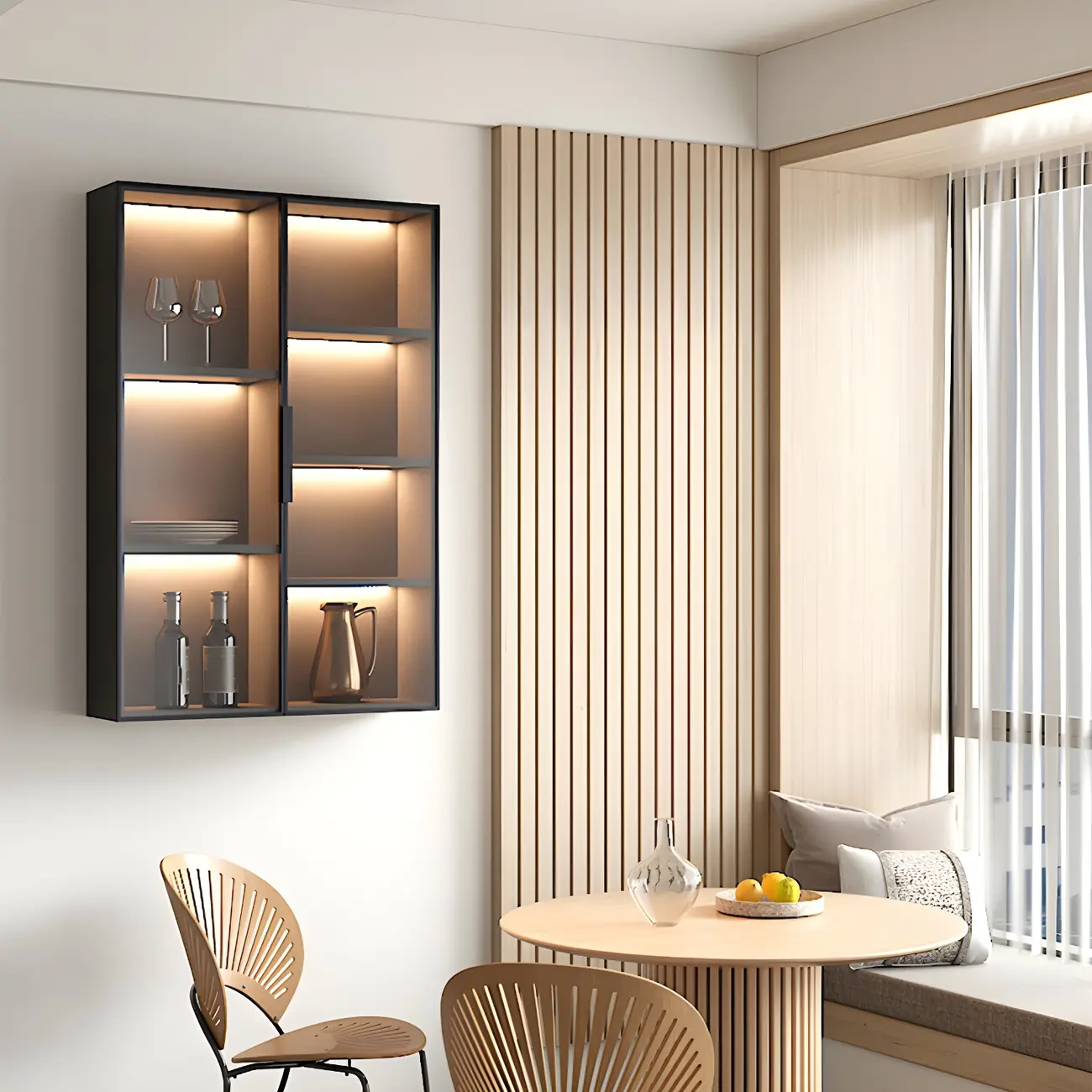 Black Multi-Shelf Wall-Mounted Wooden Display Cabinet