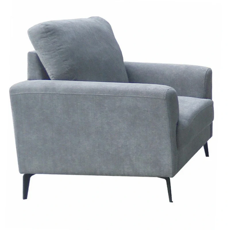 Jake 37 Inch Accent Sofa Armchair, Gray Chenille Foam Cushions, Metal Legs