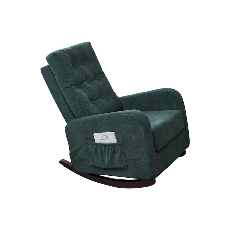 Modern 28.74 High Back Upholstered Buttons Tufted Rocking Chair with Solid Wood Legs and Side Pocket