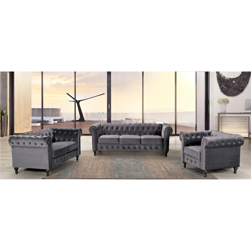Brooks Classic Chesterfield 3-Piece Living Room Set-Chair Loveseat & Sofa
