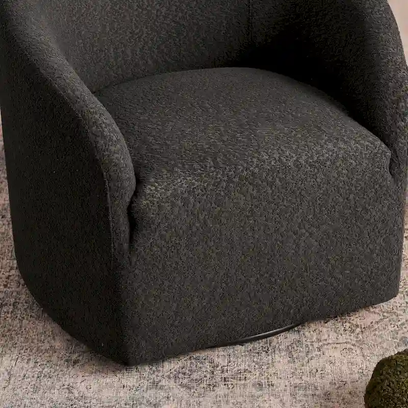 KINWELL 32 W Boucle Upholstered Swivel Barrel Accent Armchair