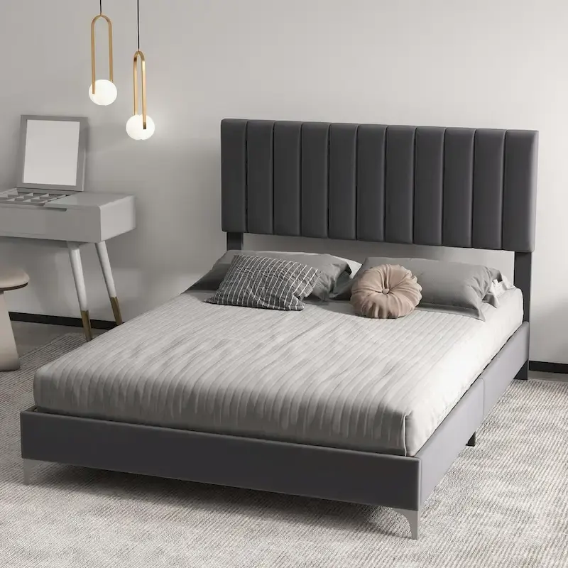 Bed Frame, with Adjustable Headboard, No Box Spring Needed, Load Up to 800Lbs