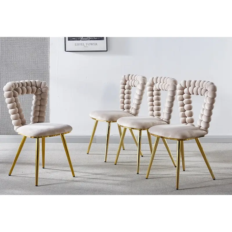 Modern Chair(set of 4 ) with Iron Tube Legs, Soft Cushions and Comfortable Backrest, Suitable for Dining Room, Living Room