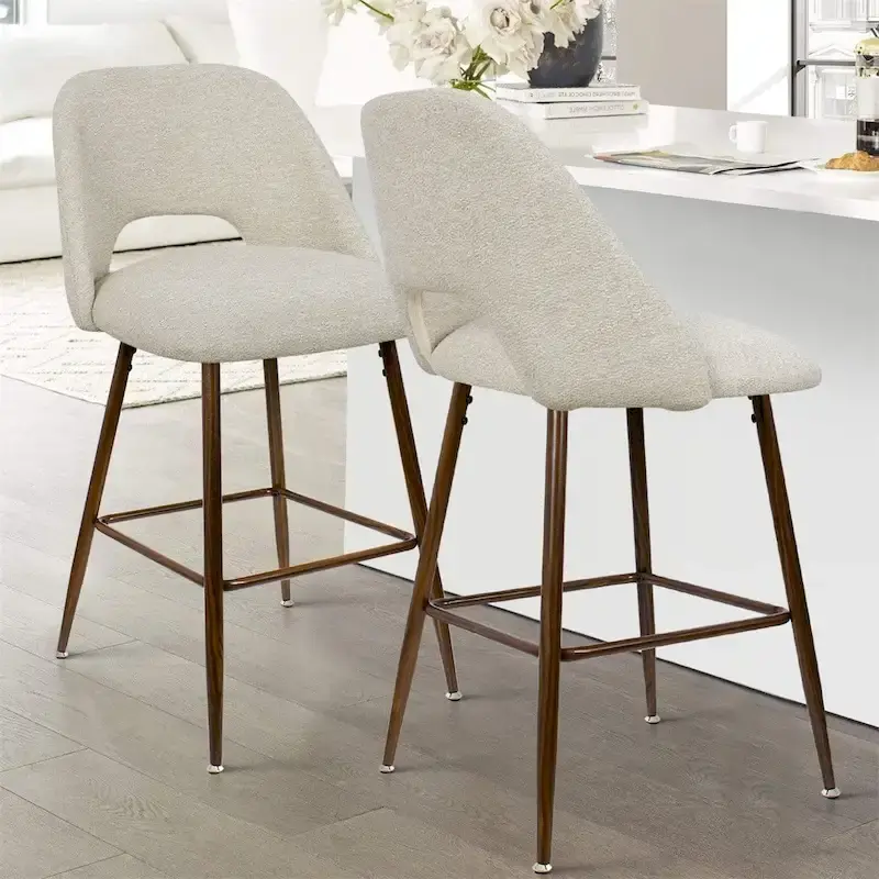 Upholstered Modern Bar Stool Walnut Leg (Set of 2)