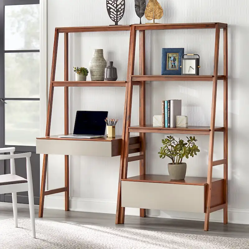 Nordic-Style Trapezoidal Desk and Bookshelf 2-Piece Set
