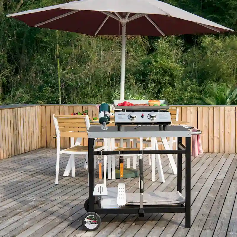 Royal Gourmet Double Shelf Movable Dining Cart Work Table with Handle - N/A