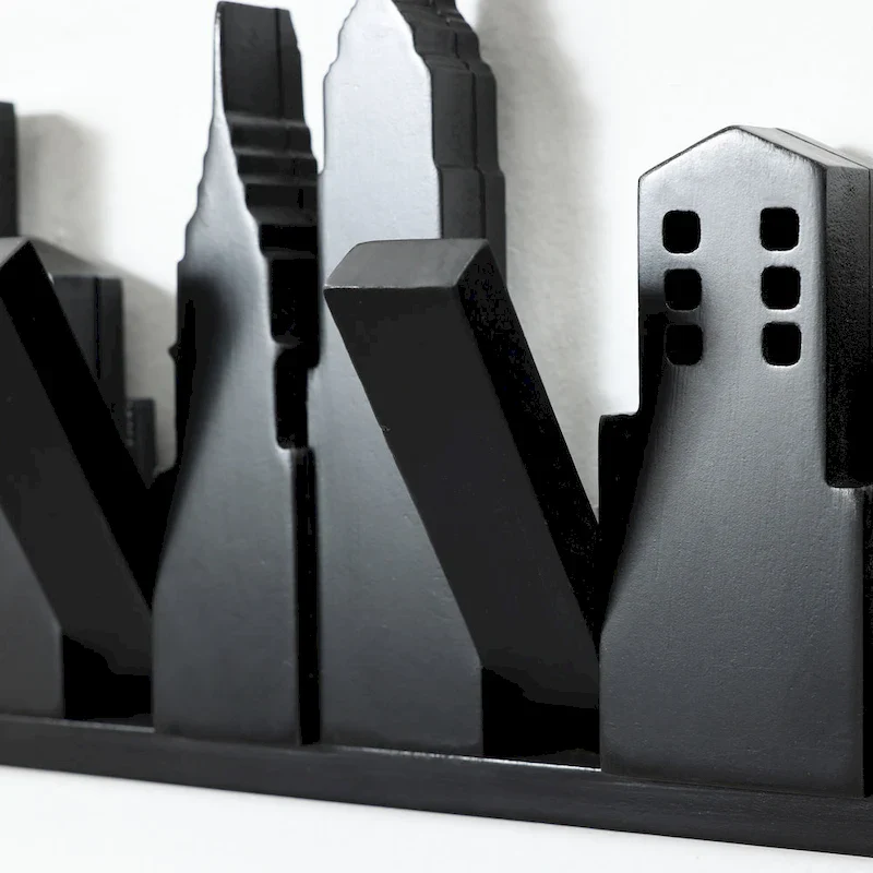 Black Wood 4-Hook Wall-Mounted Coat and Towel Rack - 22.3  Wide