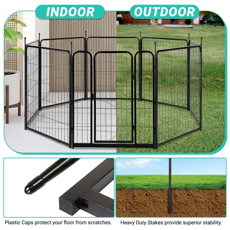 Dog Playpen Pet Dog Fence, 32 Height 8 Panels Metal Dog Pen
