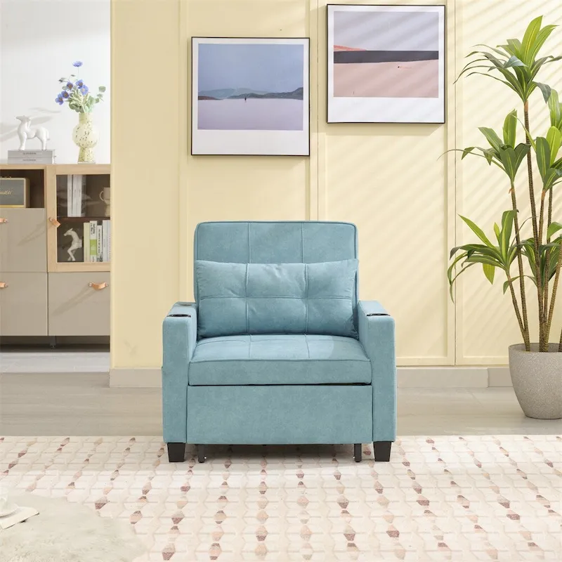 3-in-1 Pull Out Futon Convertible Chair with USB Ports