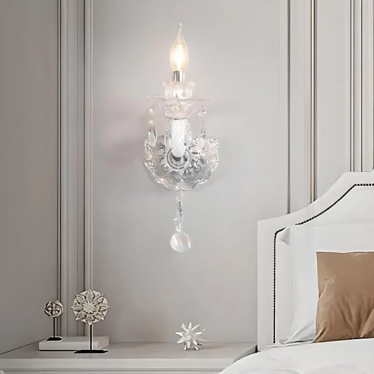 Vintage Silver Candelabra Clear Crystal Wall Sconce