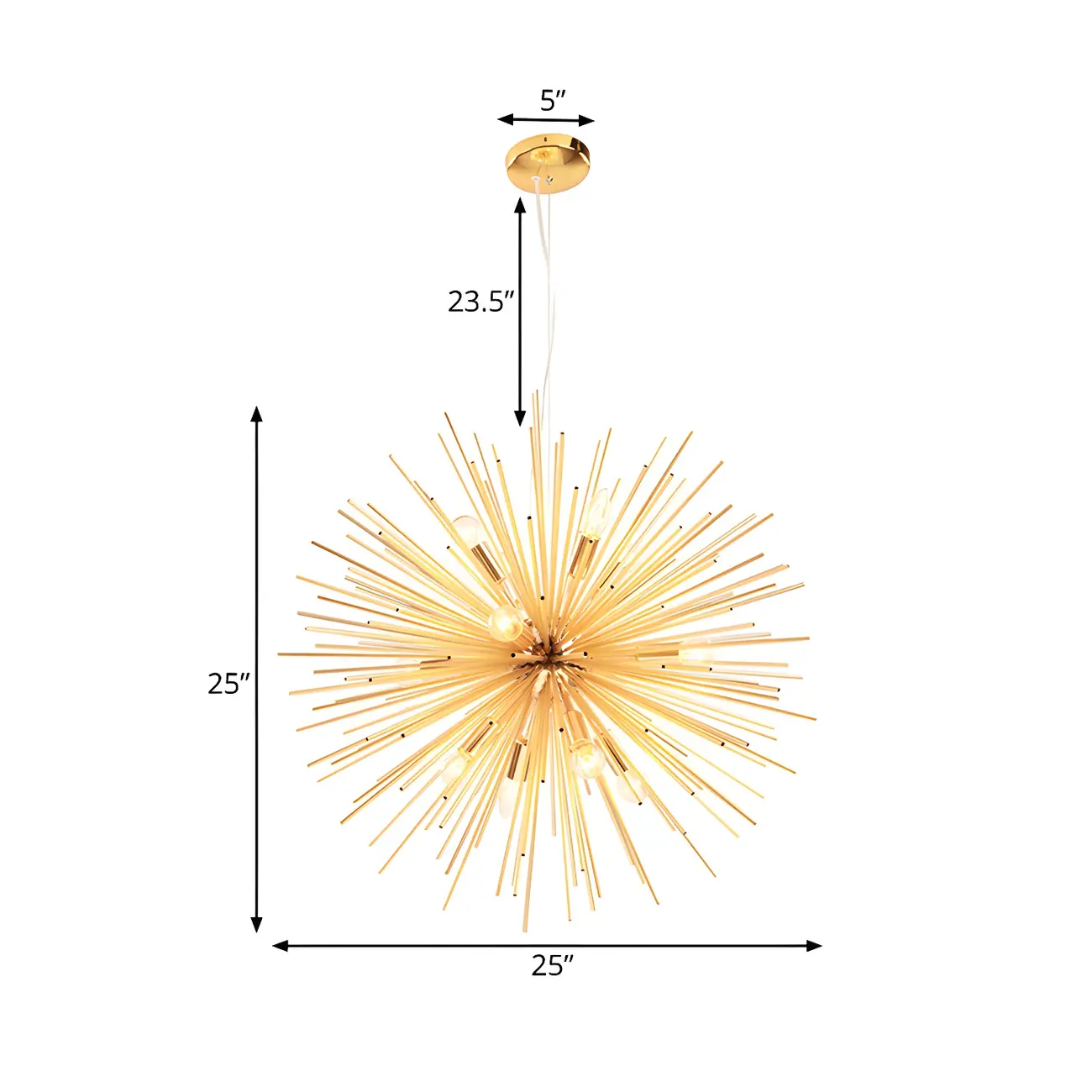 Modern Metal Round Gold Starburst Chandelier