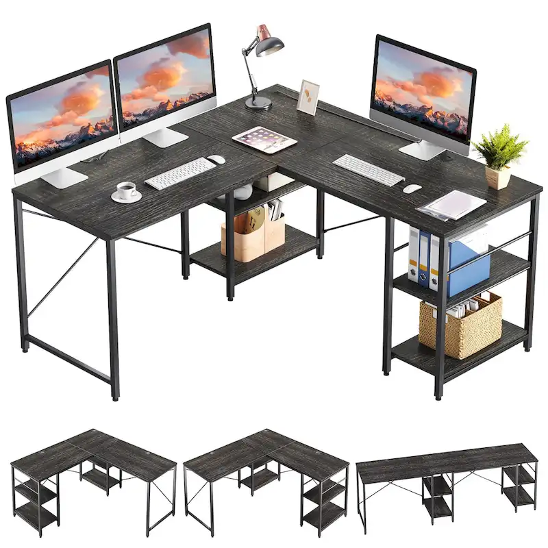 95.2 Inch L Shaped Desk with Shelves Home Office Computer Desk