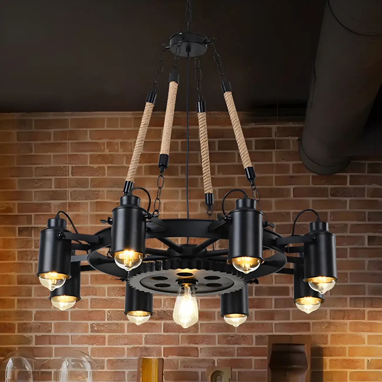 Industrial Chain Mount Black Iron Gear Shape Chandelier