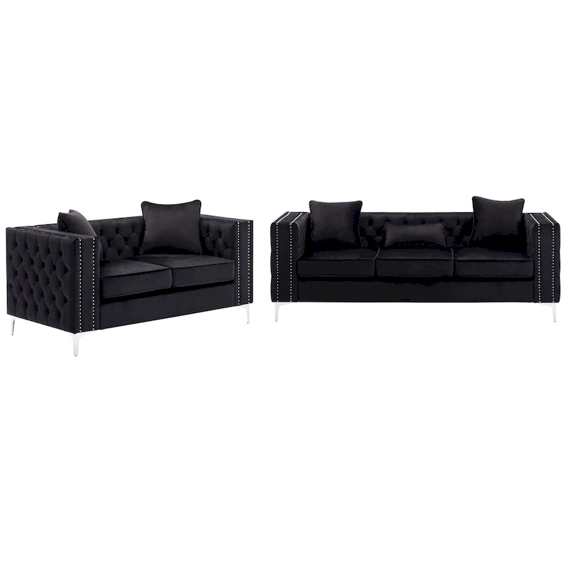 Velvet Fabric Sofa Loveseat Living Room Set