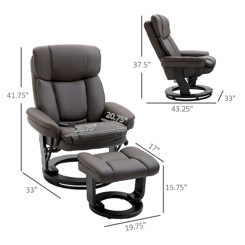 HOMCOM PU Leather Massage Recliner Chair with Ottoman Armchair