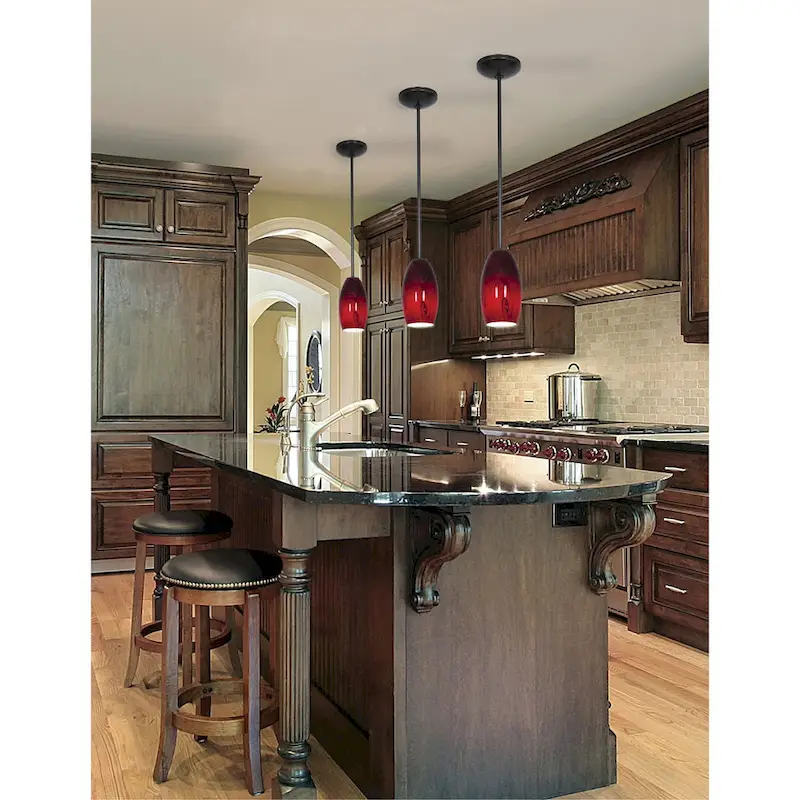 Access Lighting Merlot Bronze LED Rod Pendant, Red Sky Shade