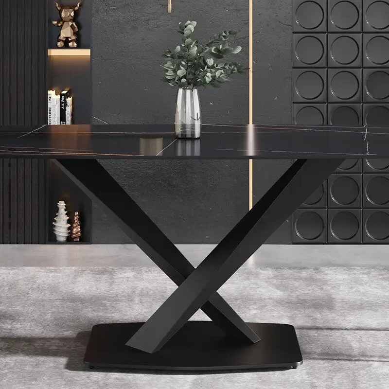 63 Modern Dining TableSintered Stone Tabletop with Black Base